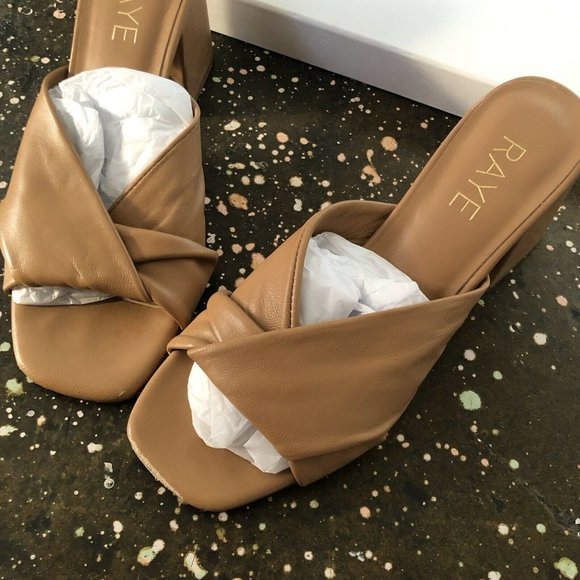 RAYE Tabby Heels Tan Brown Leather Slides Revolve 6 $158 - Picture 5 of 9